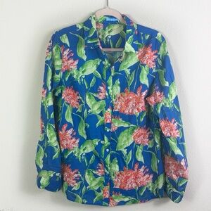 J.McLaughlin Lois Blouse Peony Bloom Floral Button Down Shirt 100% cotton size L